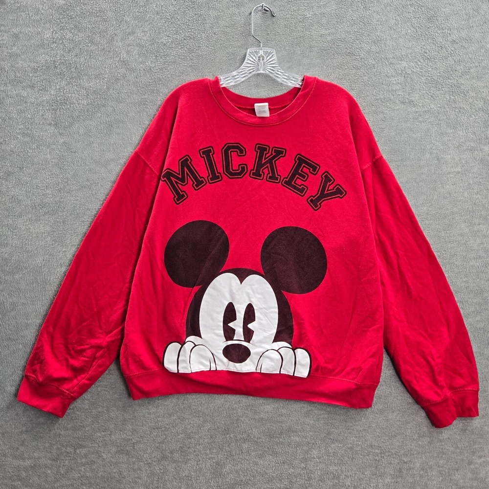 Disney Women Sweatshirt 2XL Red‎ Mickey Mouse Logo Graphic Fleece Pullover